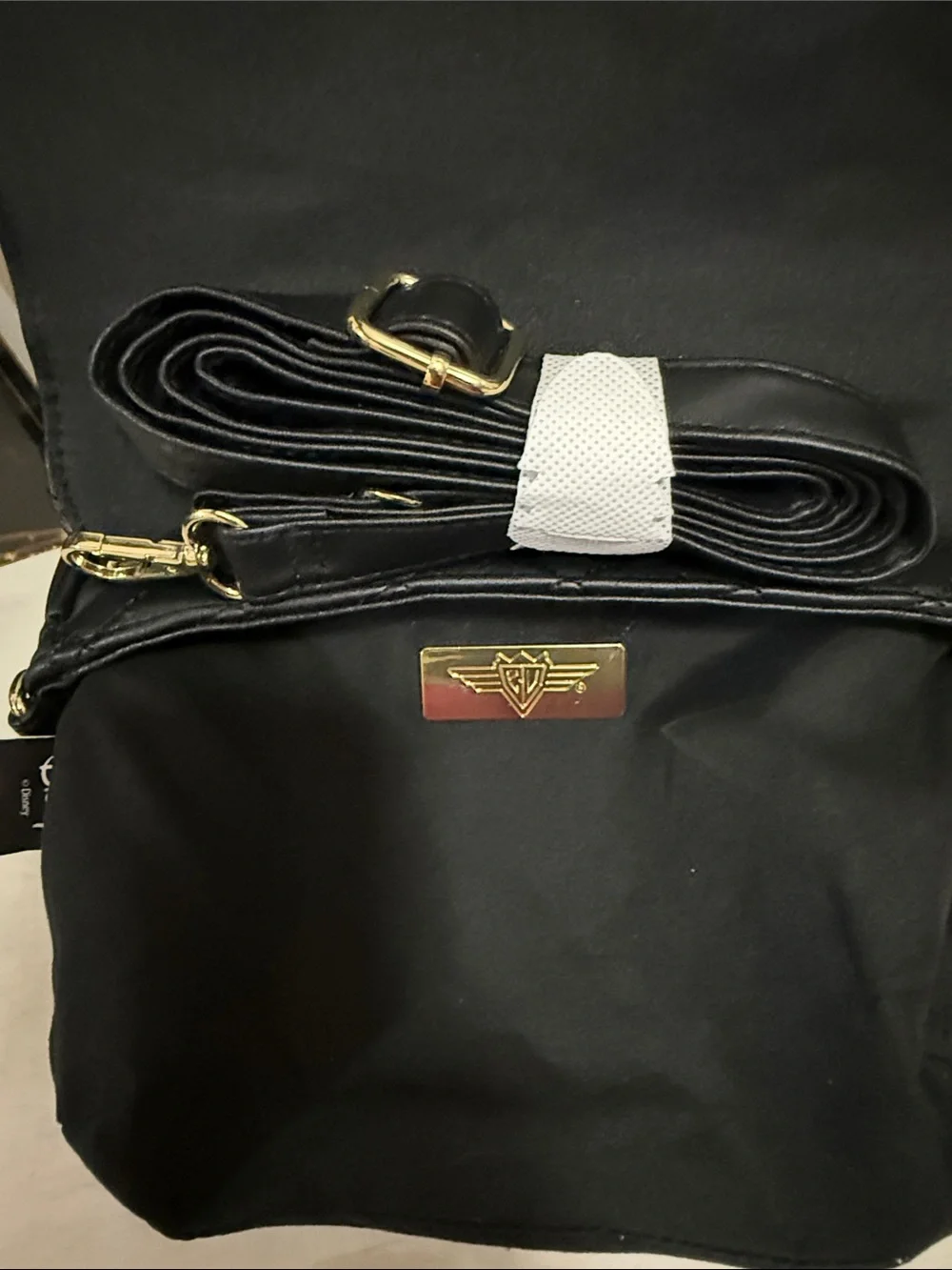 Disney Black Quilted Satchel with Pearl Mickey Accent and Gold Trim